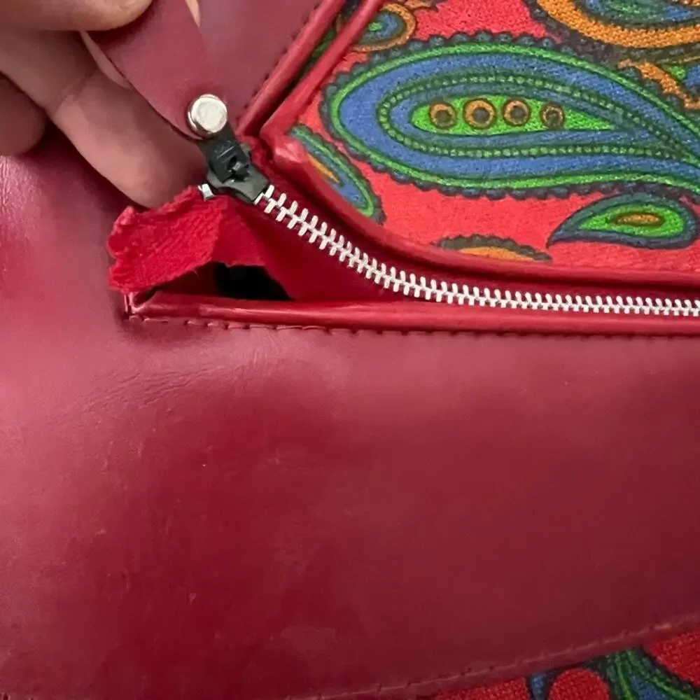 Vintage 60's‎ 70's Paisley Red Travel Luggage Overnight